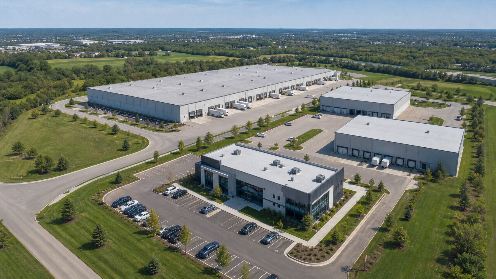 Commercial campus with four buildings on one property